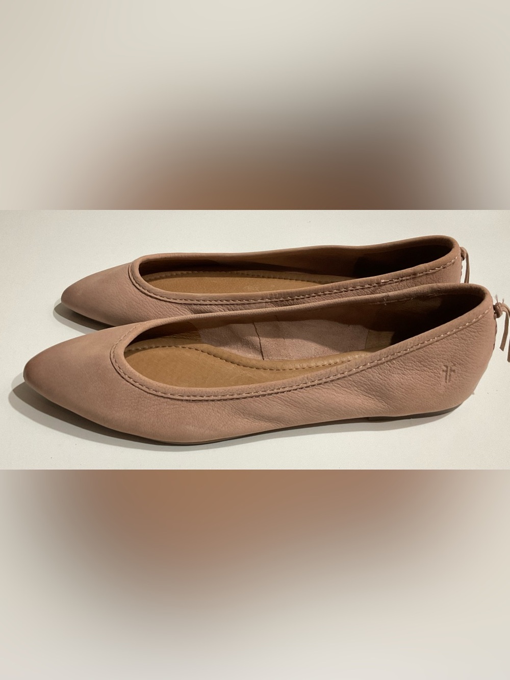 Frye Women's Regina Leather Pointed Toes Taupe Pink Ballet Flats Size 10 M New